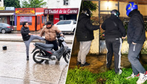 Agredió a un joven cadete de moto Uber y sus compañeros lo fueron a buscar a su casa: video